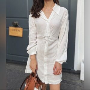 OAK + FORT Cream Long Sleeve Button-Down Dress